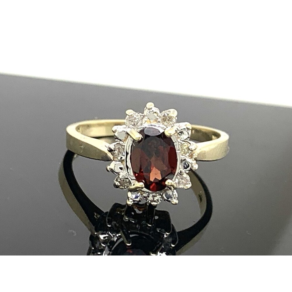 Red Gemstone Diamond Cocktail Ring 10k Yellow Gold Women's Estate Size 6.25